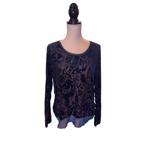 Women's Vera Wang Top Size L Blue Black Long Sleeve